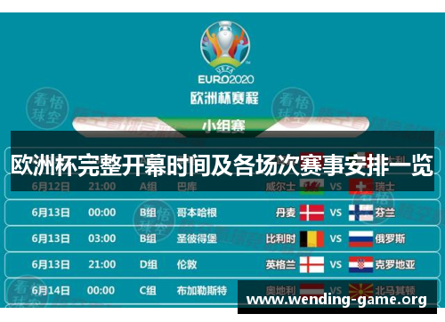 欧洲杯完整开幕时间及各场次赛事安排一览